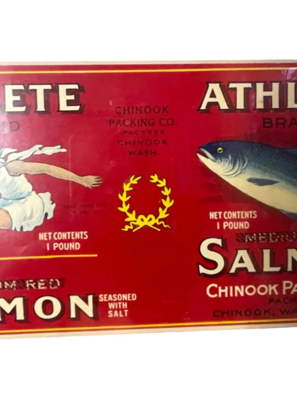 Original Athlete Brand Vintage 1930s Salmon Label Framed Art Chinook Packing Co.